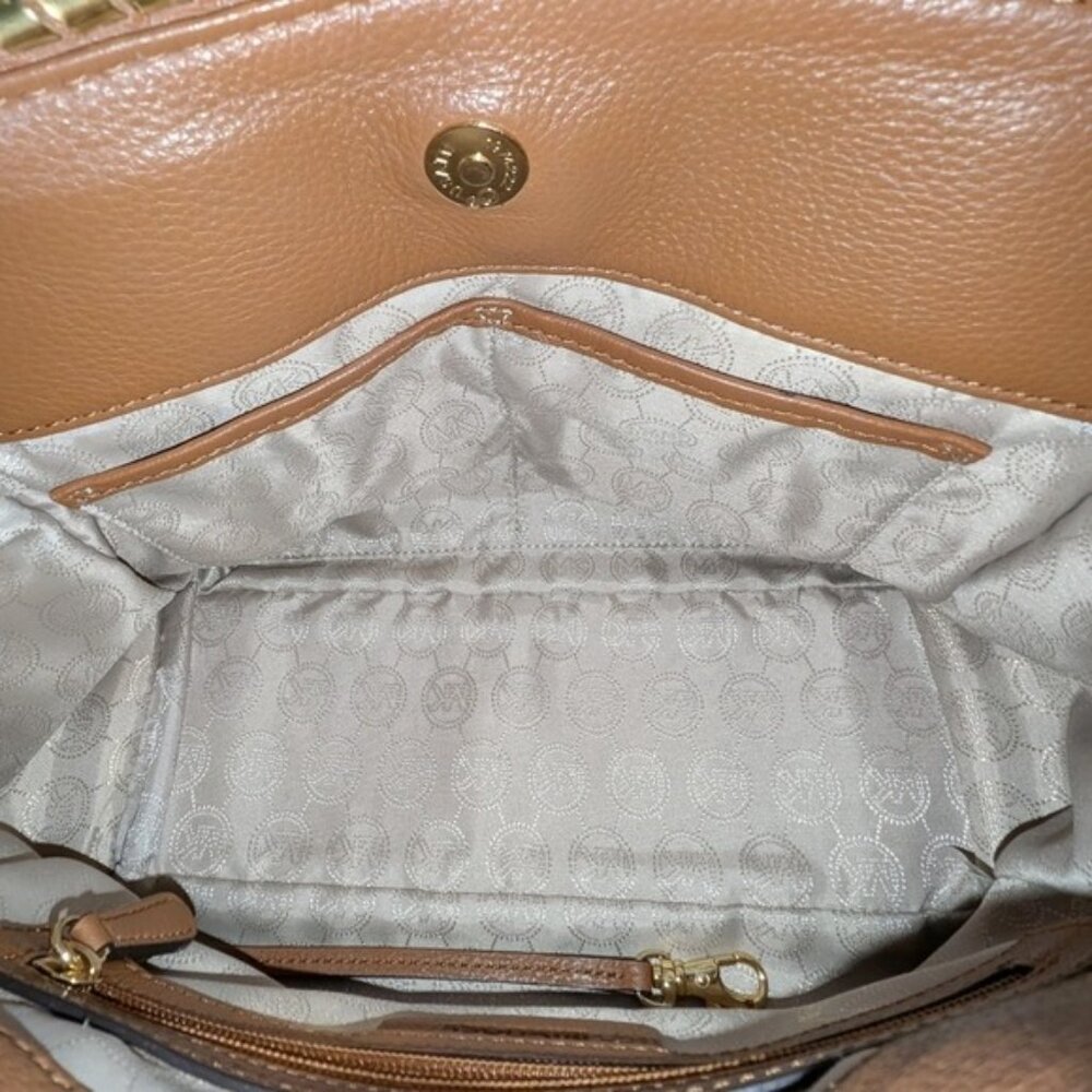 Michael Kors Hamilton Rich Brown Gold Chain Satchel Quiet Luxury Like New - Picture 12 of 16